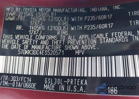 2014 Toyota Sienna Le V6 8 Passenger z USA, uszkodzony, nr VIN 5TDKK3DC4ES520571